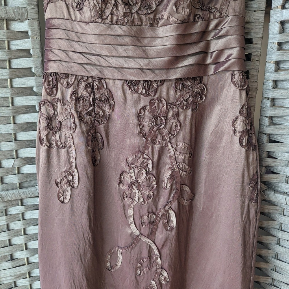Brown Halter Mermaid Dress Gown Floral Embroidered Sz 10 Taffeta Wedding Guest - Picture 2 of 12
